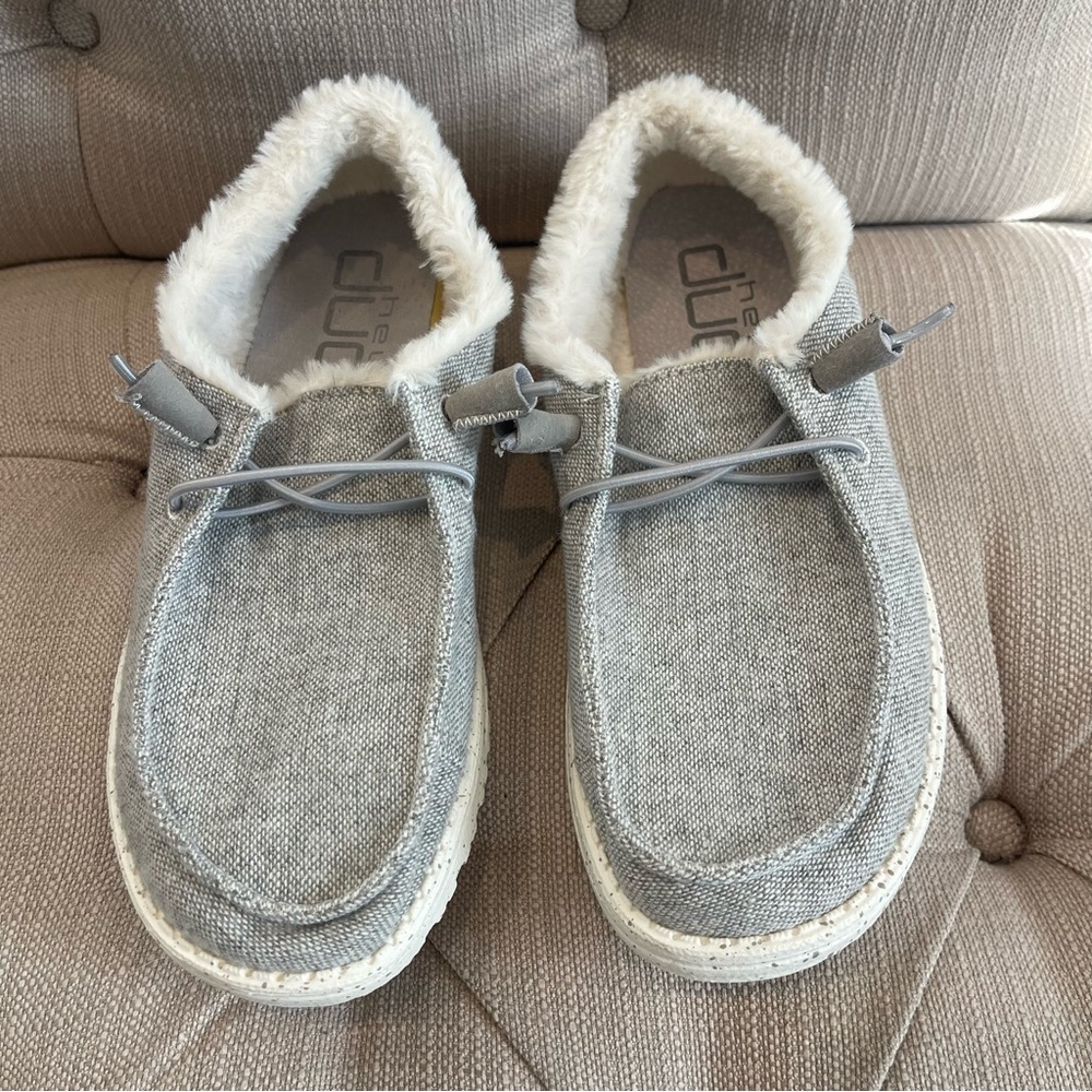 HEYDUDE Shoes Women's 7 Wendy Funk Wool Grey - Canvas Faux Fur 121413128 - Picture 4 of 11